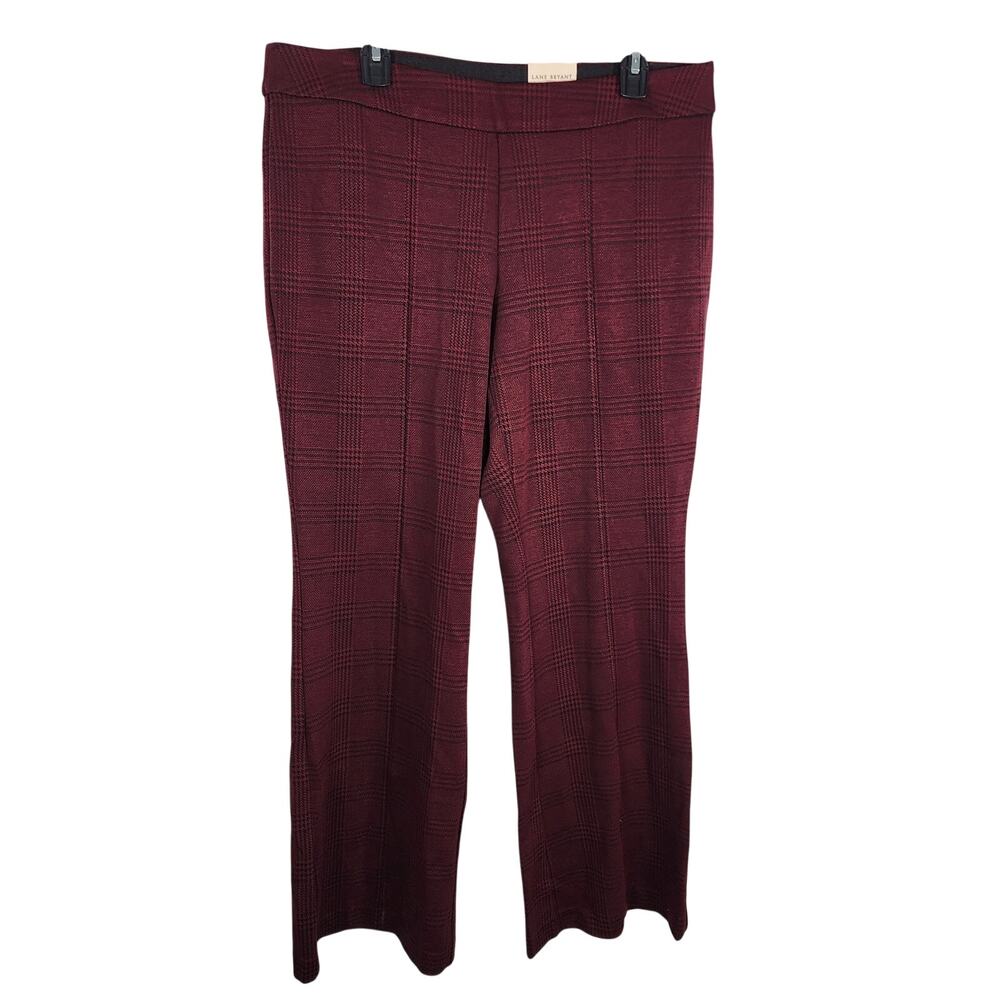 Lane Bryant Women Pull On Ponte Flare Pant 16 Burgundy Houndstooth High Rise NWT